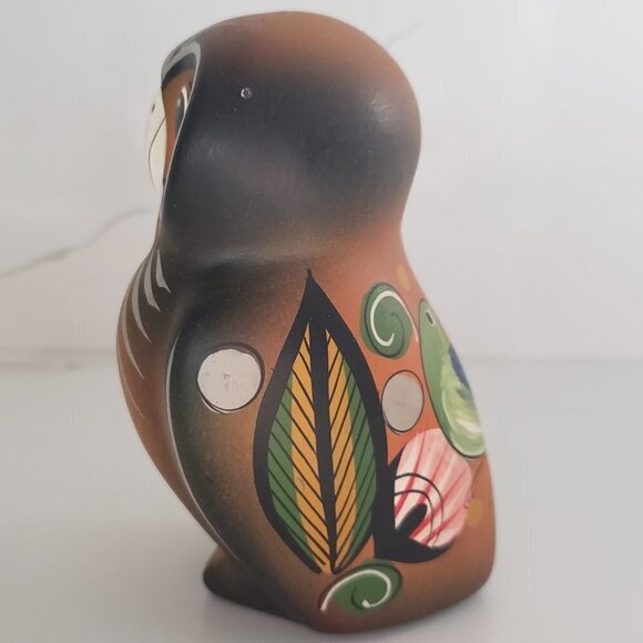 hand Painted Owl Figurine Folk Art 5" tall Brown Standing Owl - Picture 2 of 6